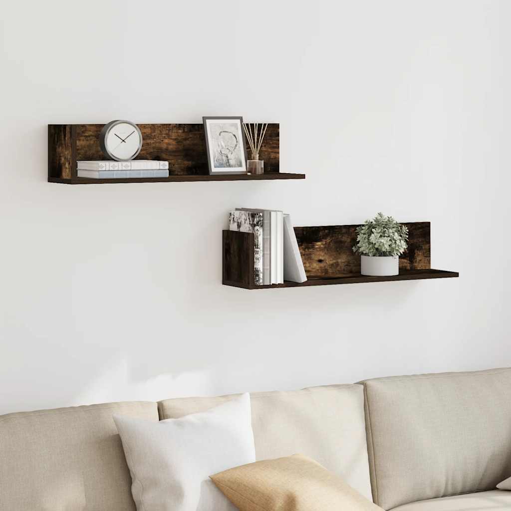 Wall Shelves 2 pcs Smoked Oak 75x16.5x16.5 cm Engineered Wood