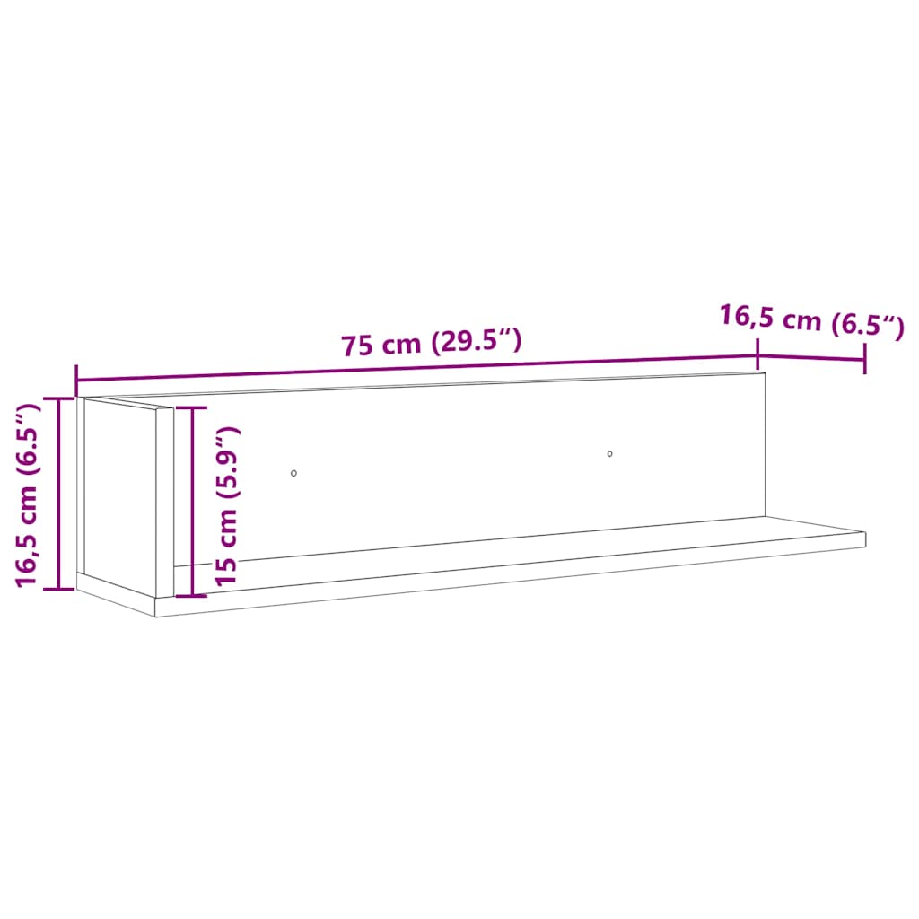 Wall Shelves 2 pcs Smoked Oak 75x16.5x16.5 cm Engineered Wood