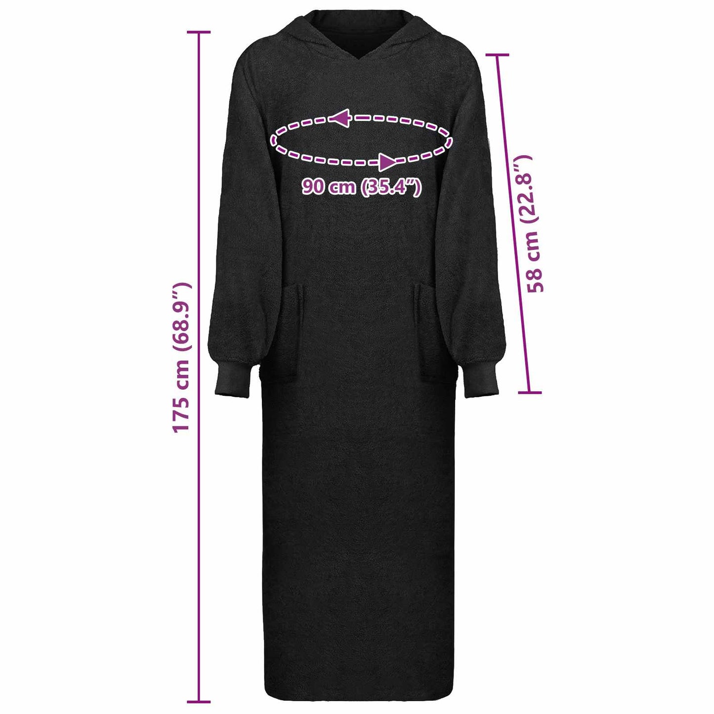 Blanket Hoodie KINN Black XXL Cotton