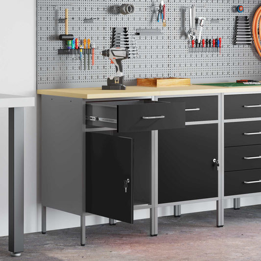 Work Cabinet with Drawer 2 pcs Black and Grey 100 x 55 x 85 cm