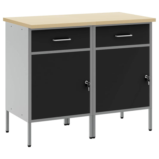 Work Cabinet with Drawer 2 pcs Black and Grey 100 x 55 x 85 cm