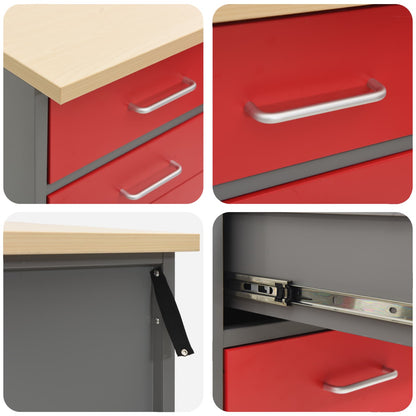 Work Cabinet with Drawer 2 pcs Red and Grey 100 x 55 x 85 cm