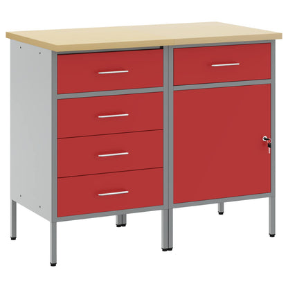 Work Cabinet with Drawer 2 pcs Red and Grey 100 x 55 x 85 cm