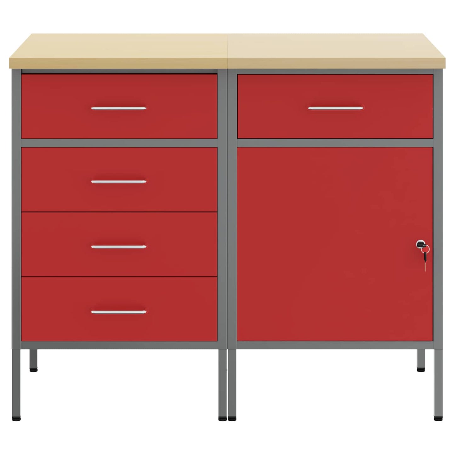 Work Cabinet with Drawer 2 pcs Red and Grey 100 x 55 x 85 cm