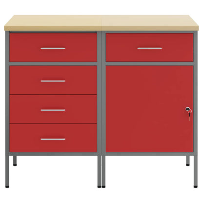 Work Cabinet with Drawer 2 pcs Red and Grey 100 x 55 x 85 cm