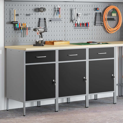 Work Cabinet with Drawer 3 pcs Black and Grey 150 x 55 x 85 cm