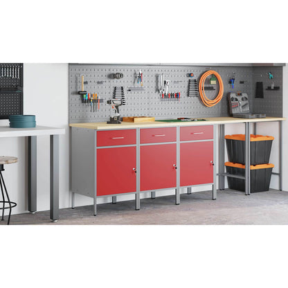 Work Cabinet with Drawer 3 pcs Red and Grey 150 x 55 x 85 cm