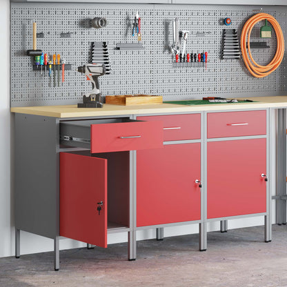 Work Cabinet with Drawer 3 pcs Red and Grey 150 x 55 x 85 cm