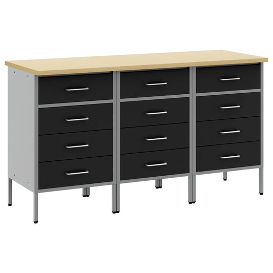 Work Cabinet with Drawer 3 pcs Black and Grey 150 x 55 x 85 cm