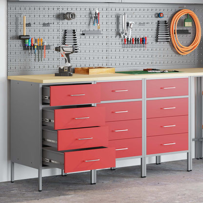 Work Cabinet with Drawer 3 pcs Red and Grey 150 x 55 x 85 cm