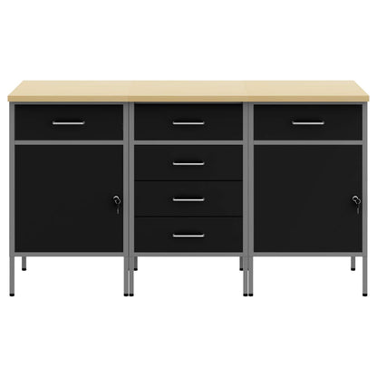 Work Cabinet with Drawer 3 pcs Black and Grey 150 x 55 x 85 cm