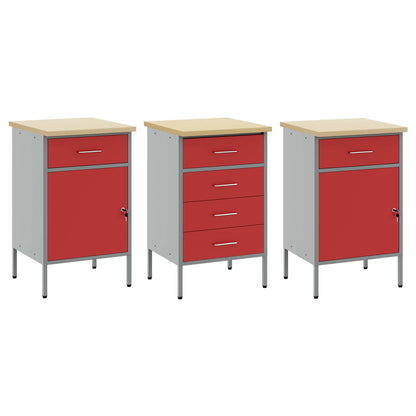 Work Cabinet with Drawer 3 pcs Red and Grey 150 x 55 x 85 cm