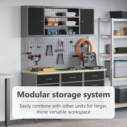 Work Cabinet with Drawer 3 pcs Black and Grey 150 x 55 x 85 cm