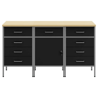 Work Cabinet with Drawer 3 pcs Black and Grey 150 x 55 x 85 cm