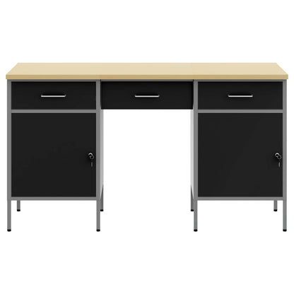 Work Cabinet with Drawer 3 pcs Black Engineered Wood and Steel