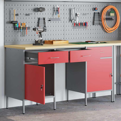 Work Cabinet with Drawer 3 pcs Red Engineered Wood and Steel