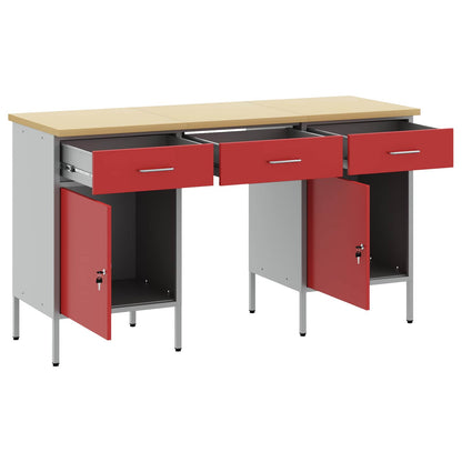 Work Cabinet with Drawer 3 pcs Red Engineered Wood and Steel