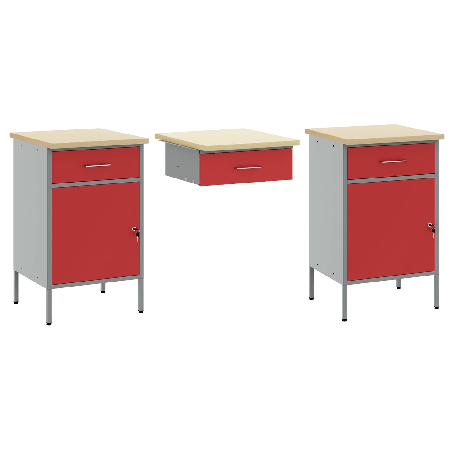 Work Cabinet with Drawer 3 pcs Red Engineered Wood and Steel