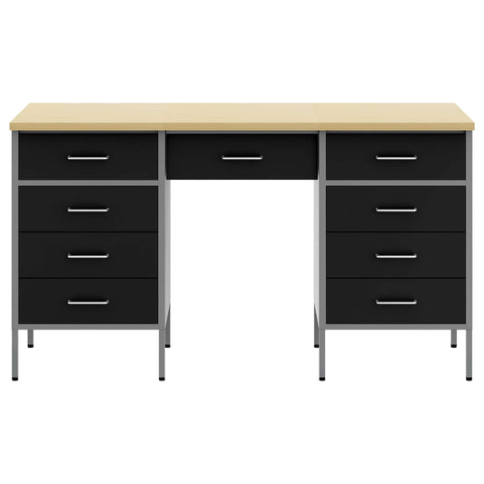 Work Cabinet with Drawer 3 pcs Black Engineered Wood and Steel