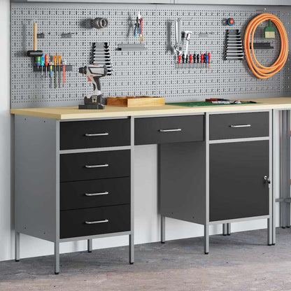 Work Cabinet with Drawer 3 pcs Black Engineered Wood and Steel