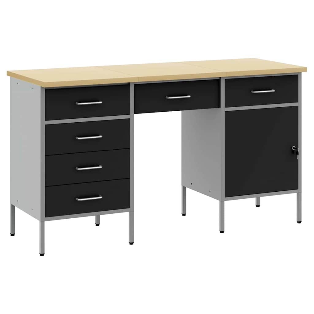 Work Cabinet with Drawer 3 pcs Black Engineered Wood and Steel