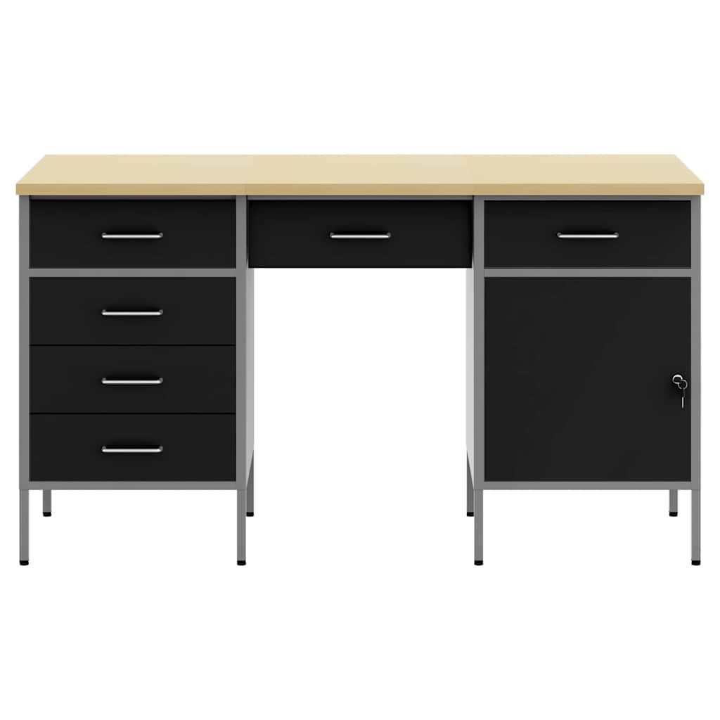 Work Cabinet with Drawer 3 pcs Black Engineered Wood and Steel