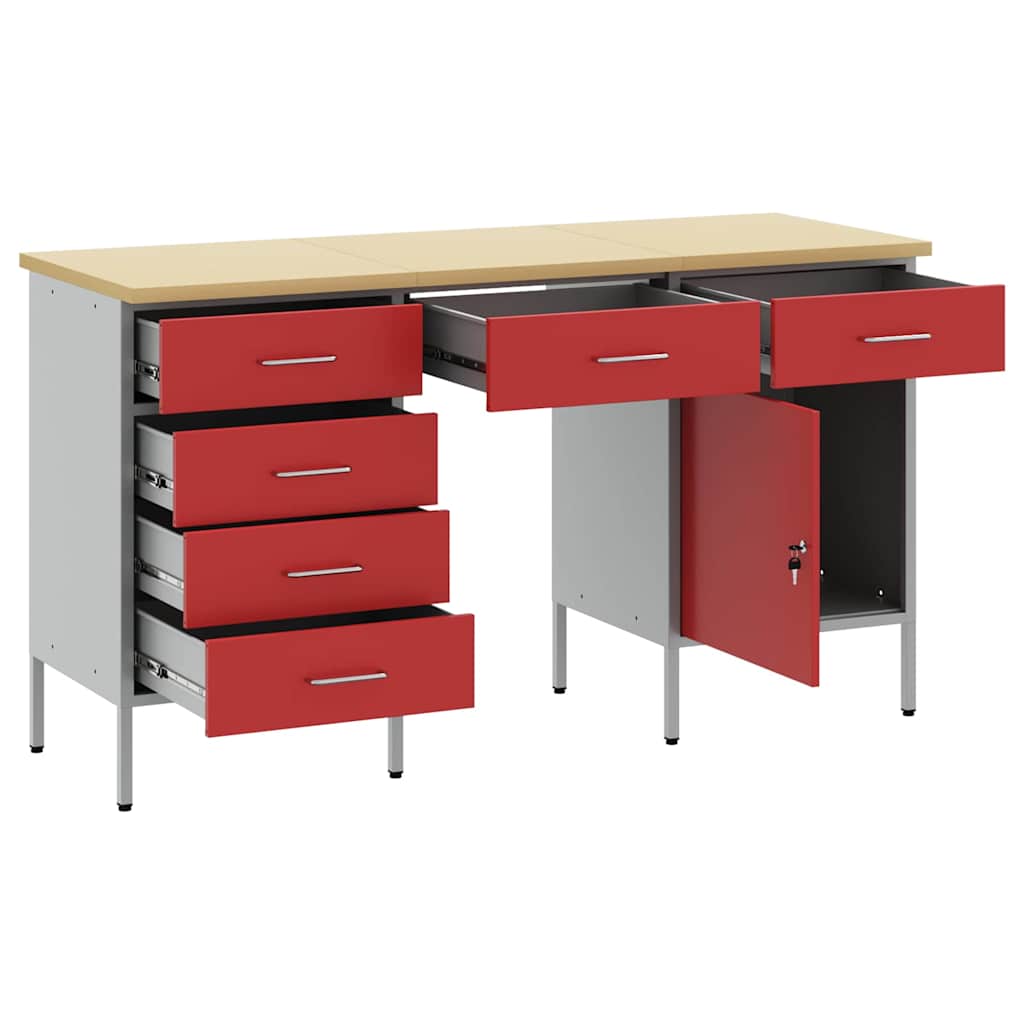 Work Cabinet with Drawer 3 pcs Red Engineered Wood and Steel