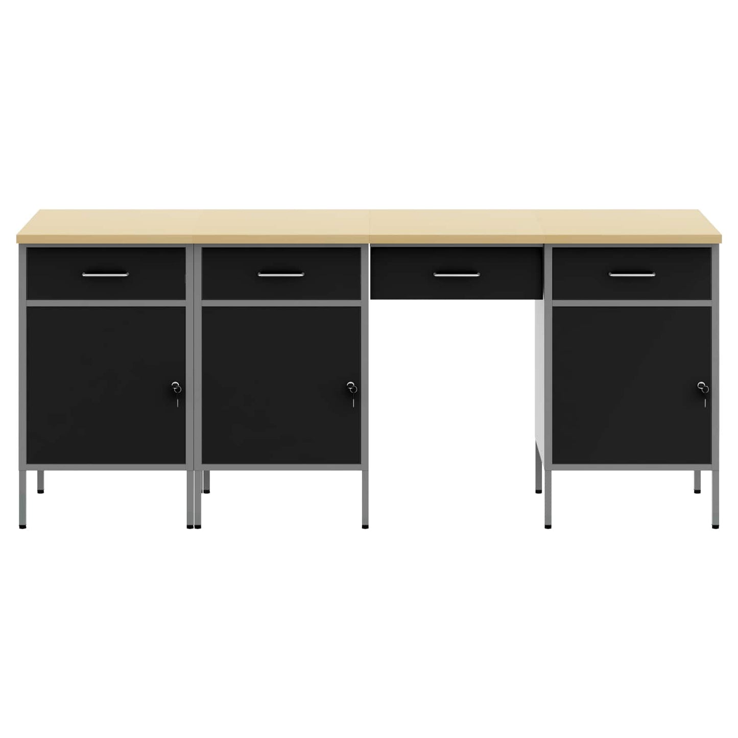 Work Cabinet with Drawer 4 pcs Black Engineered Wood and Steel
