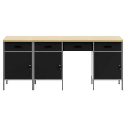 Work Cabinet with Drawer 4 pcs Black Engineered Wood and Steel