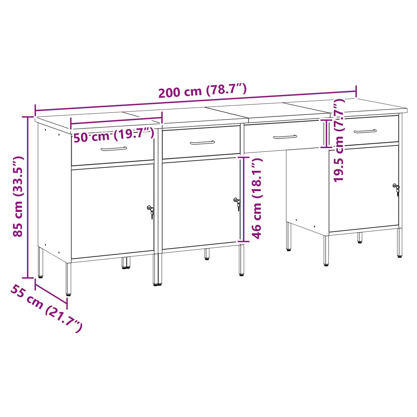 Work Cabinet with Drawer 4 pcs Black Engineered Wood and Steel