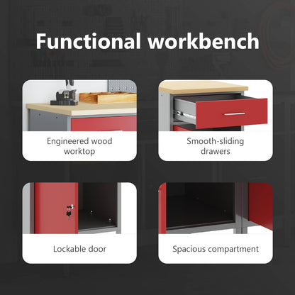 Work Cabinet with Drawer 4 pcs Red Engineered Wood and Steel