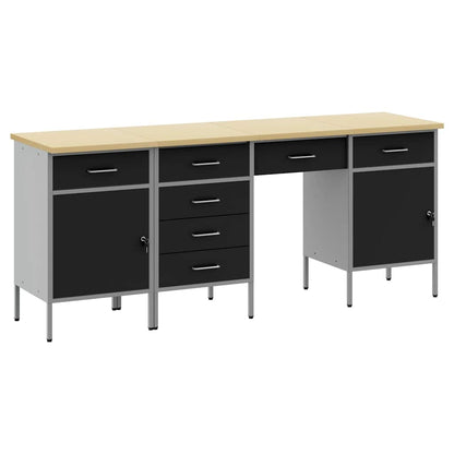 Work Cabinet with Drawer 4 pcs Black Engineered Wood and Steel