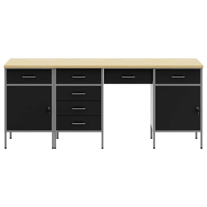 Work Cabinet with Drawer 4 pcs Black Engineered Wood and Steel