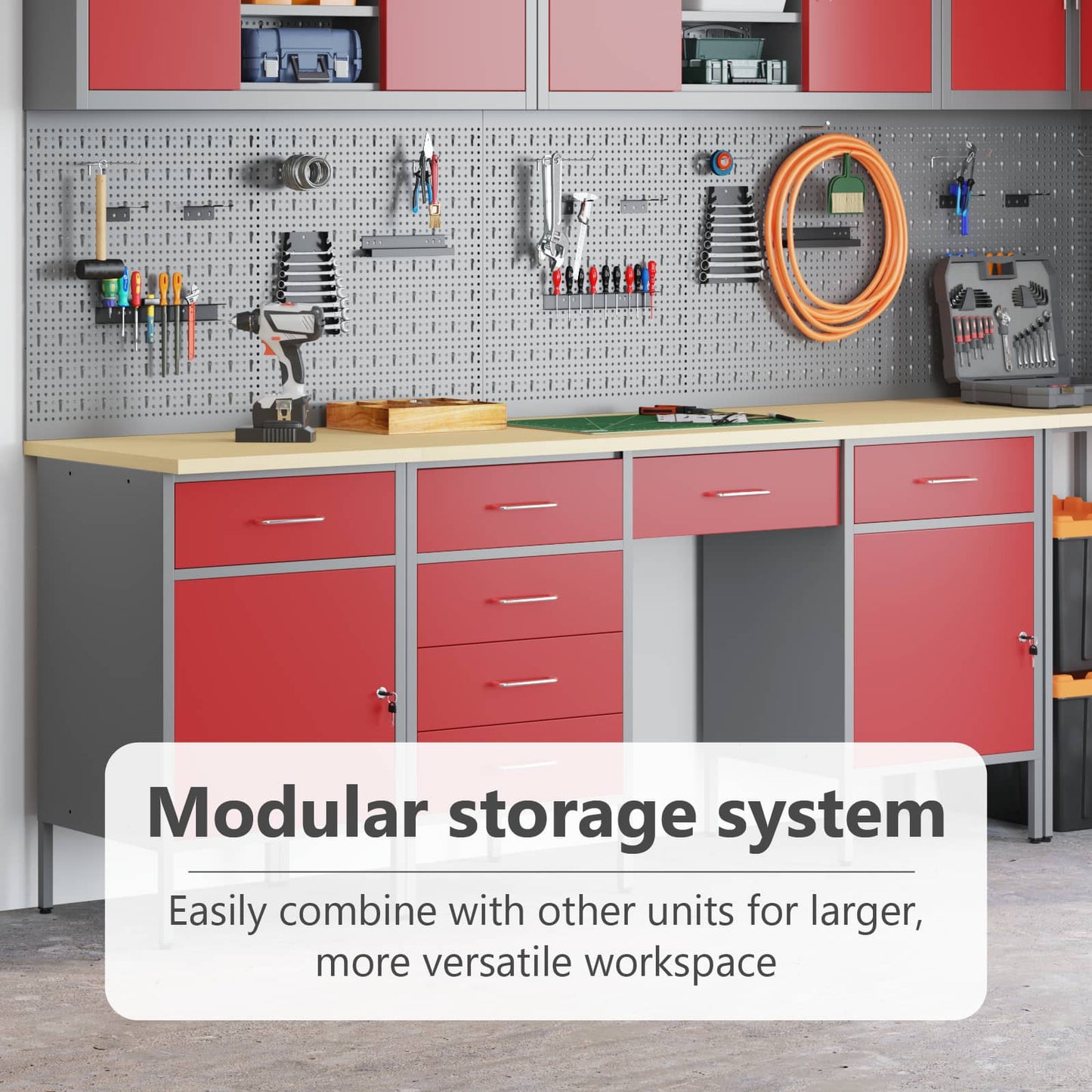 Work Cabinet with Drawer 4 pcs Red Engineered Wood and Steel