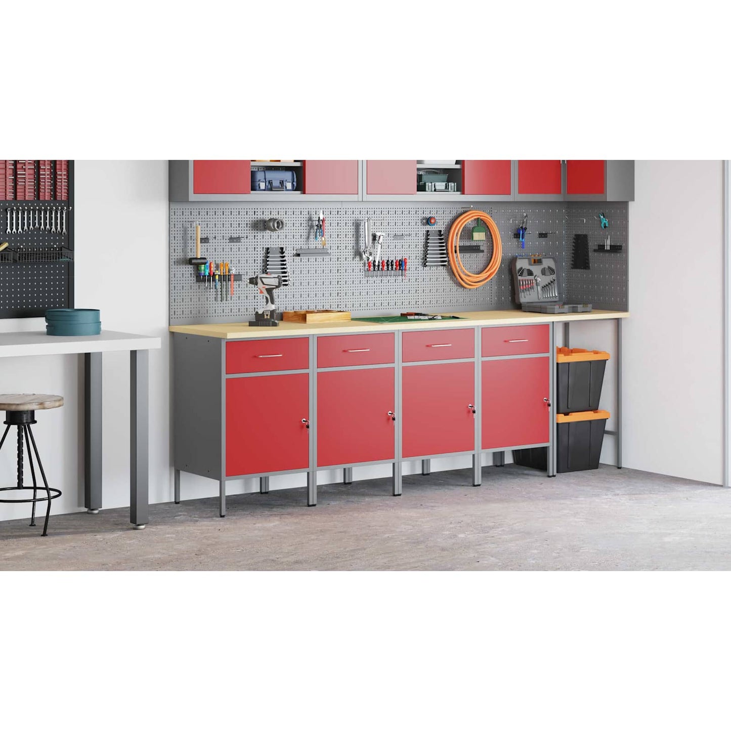 Work Cabinet with Drawer 4 pcs Red and Grey 200 x 55 x 85 cm