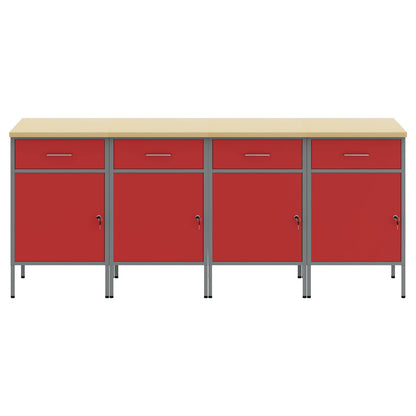 Work Cabinet with Drawer 4 pcs Red and Grey 200 x 55 x 85 cm