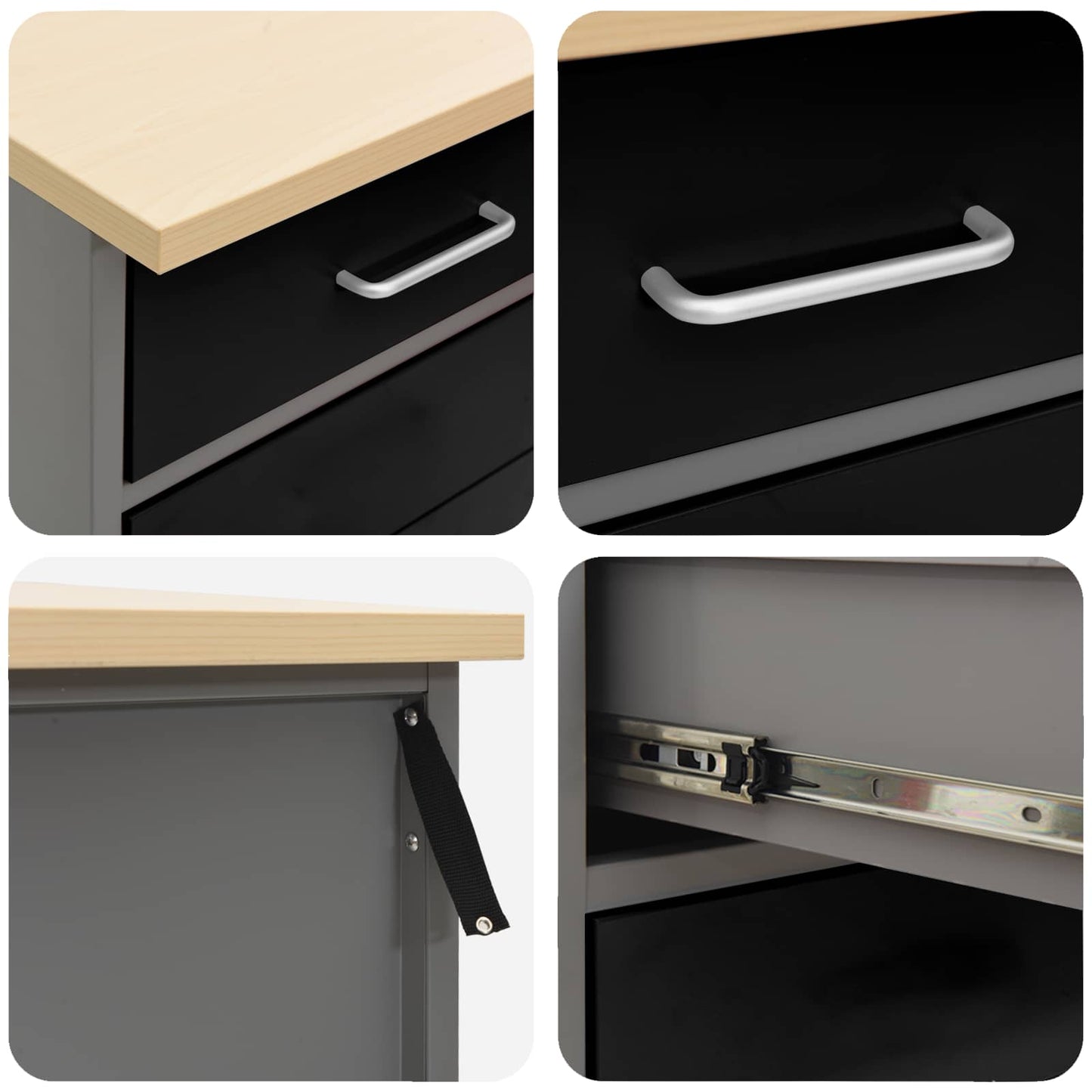 Work Cabinet with Drawer 4 pcs Black and Grey 200 x 55 x 85 cm
