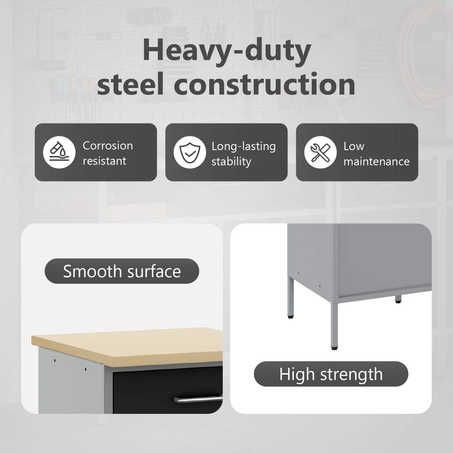 Work Cabinet with Drawer 4 pcs Black and Grey 200 x 55 x 85 cm