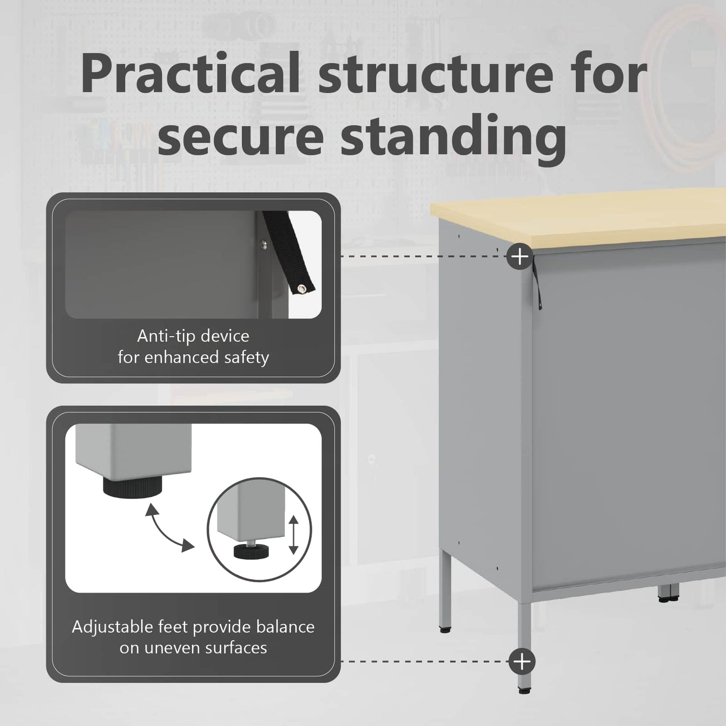 Work Cabinet with Drawer 4 pcs Black and Grey 200 x 55 x 85 cm