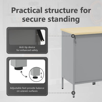 Work Cabinet with Drawer 4 pcs Black and Grey 200 x 55 x 85 cm