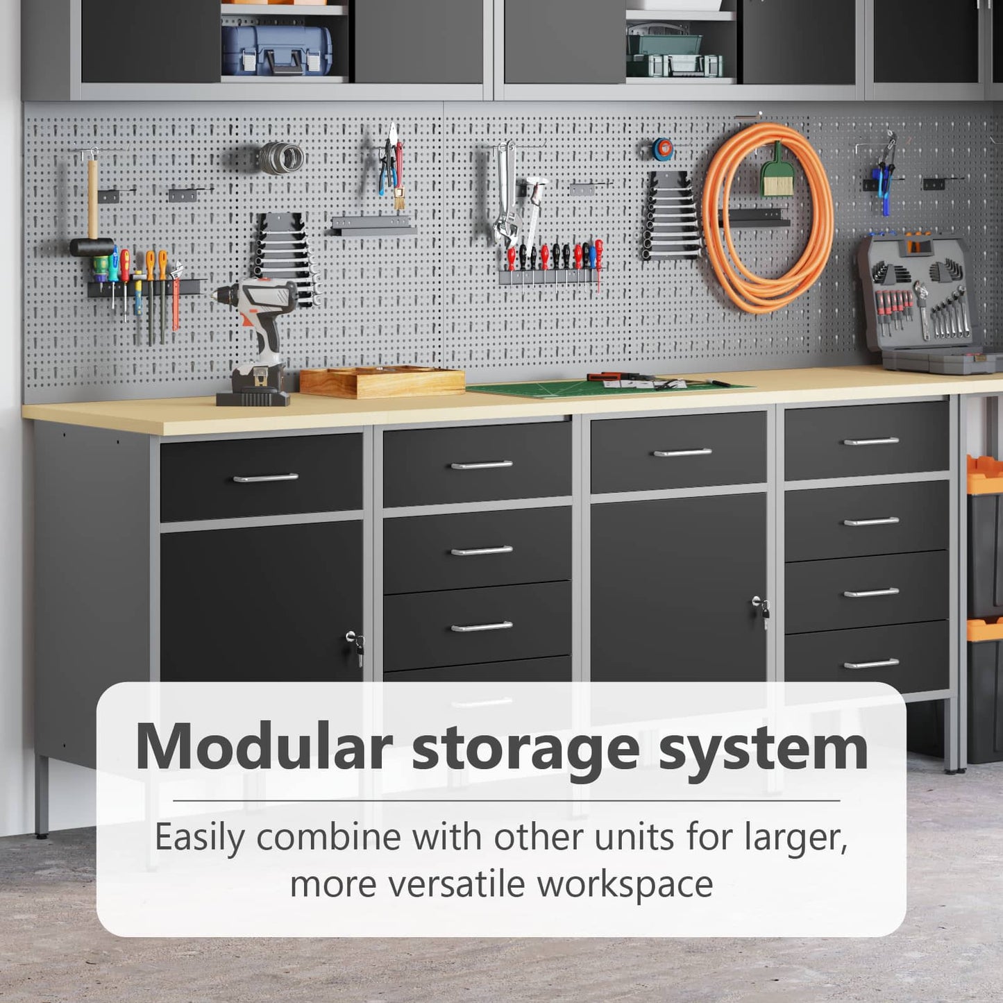 Work Cabinet with Drawer 4 pcs Black and Grey 200 x 55 x 85 cm