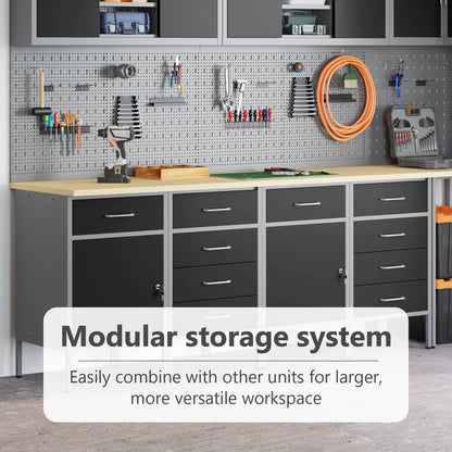 Work Cabinet with Drawer 4 pcs Black and Grey 200 x 55 x 85 cm