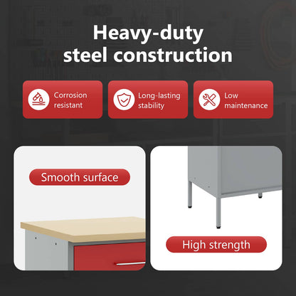 Work Cabinet with Drawer 4 pcs Red and Grey 200 x 55 x 85 cm