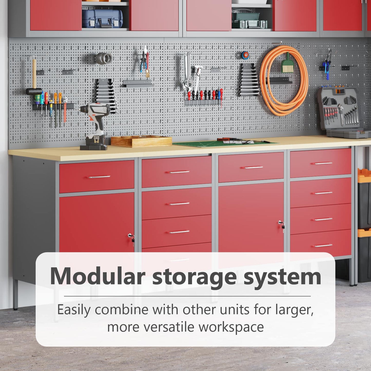 Work Cabinet with Drawer 4 pcs Red and Grey 200 x 55 x 85 cm