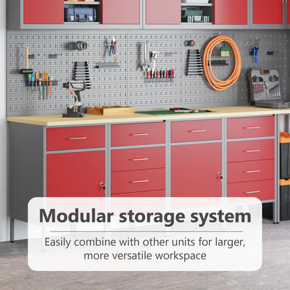 Work Cabinet with Drawer 4 pcs Red and Grey 200 x 55 x 85 cm