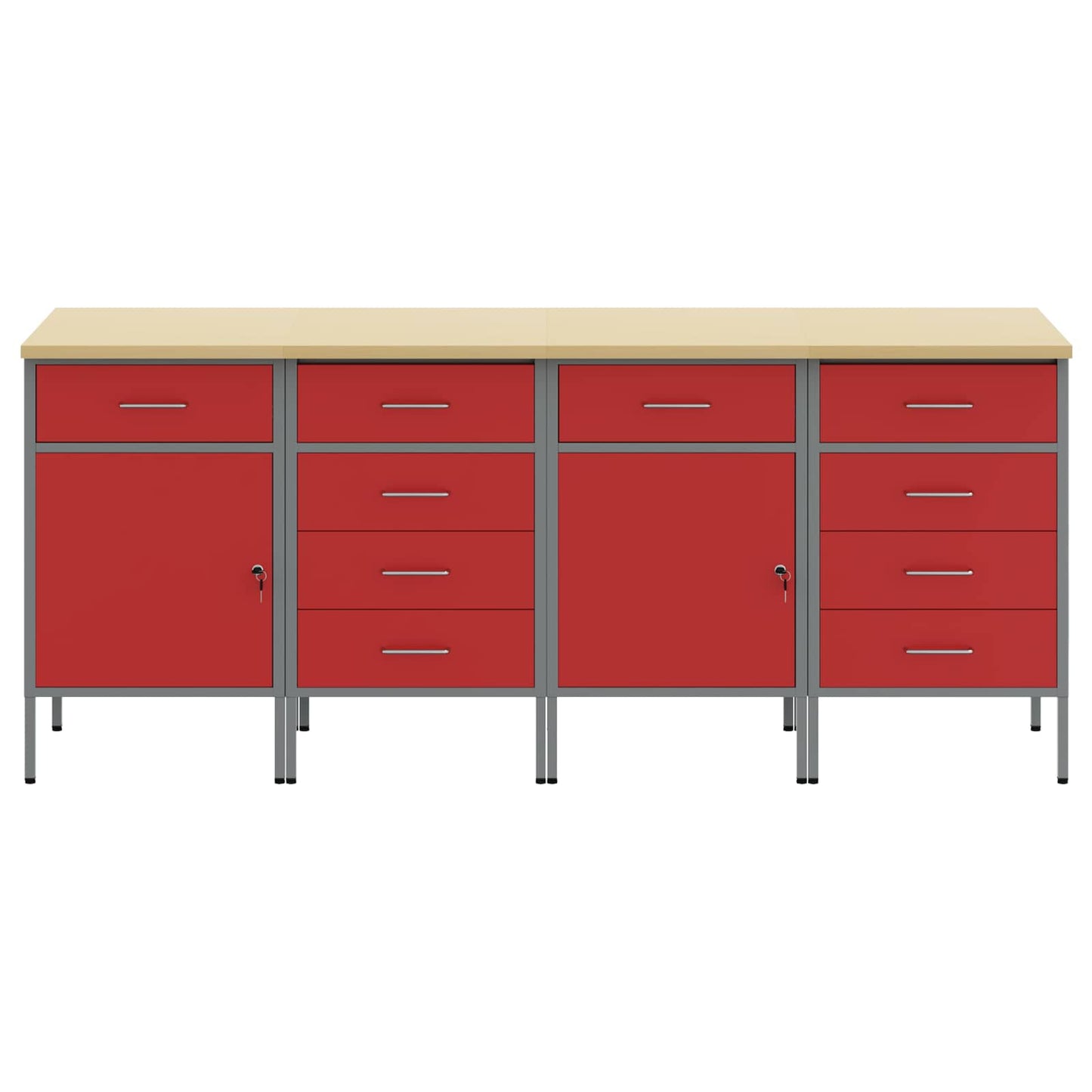 Work Cabinet with Drawer 4 pcs Red and Grey 200 x 55 x 85 cm