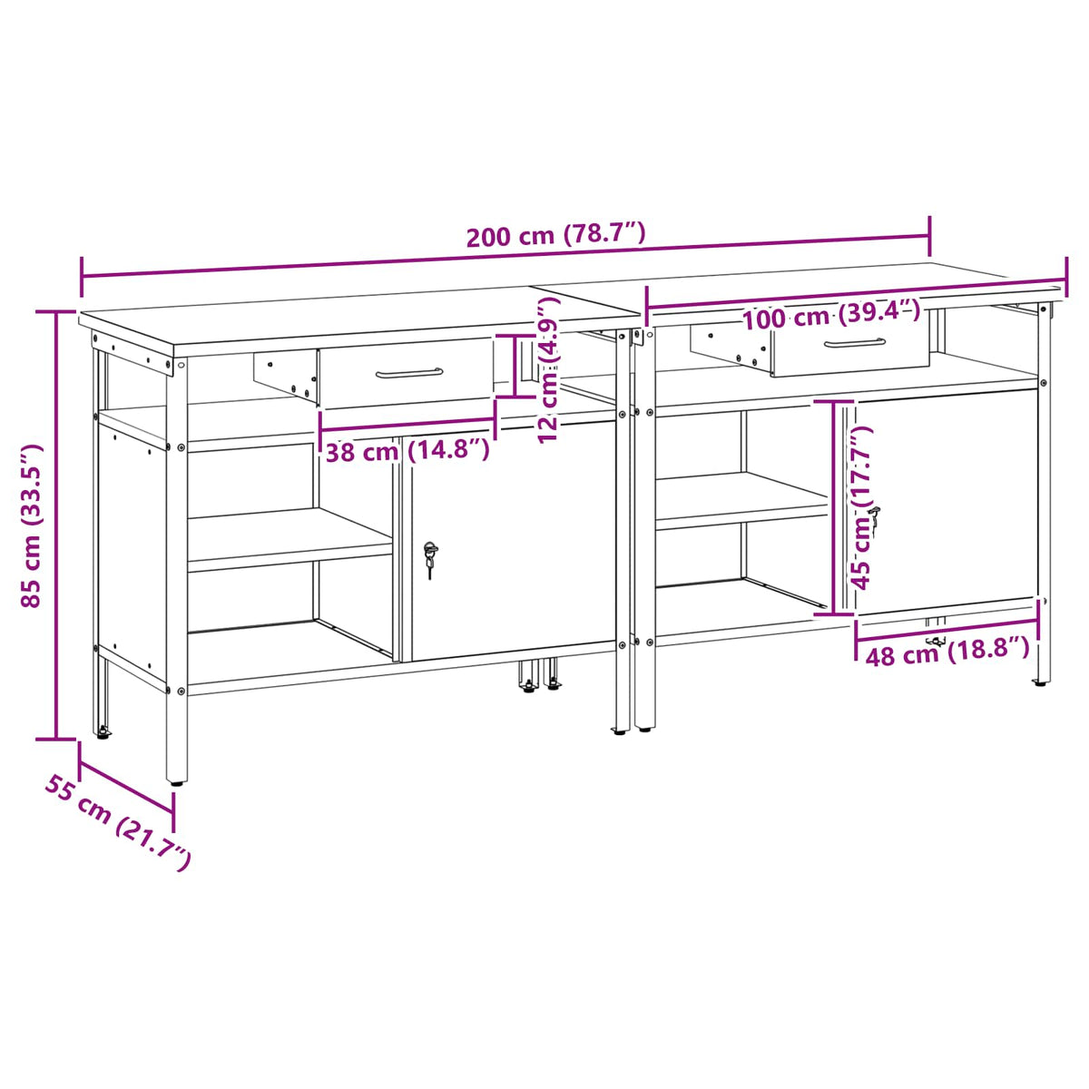 Work Bench Set 2 pcs Black Steel