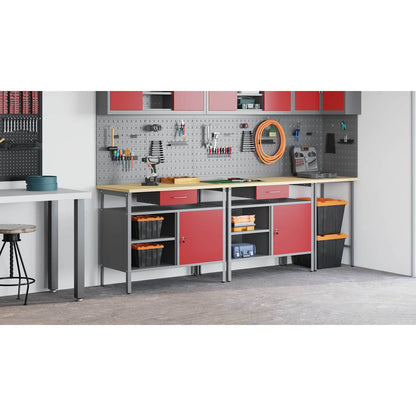 Work Bench Set with Drawer 2 pcs Red and Grey 200 x 55 x 85 cm