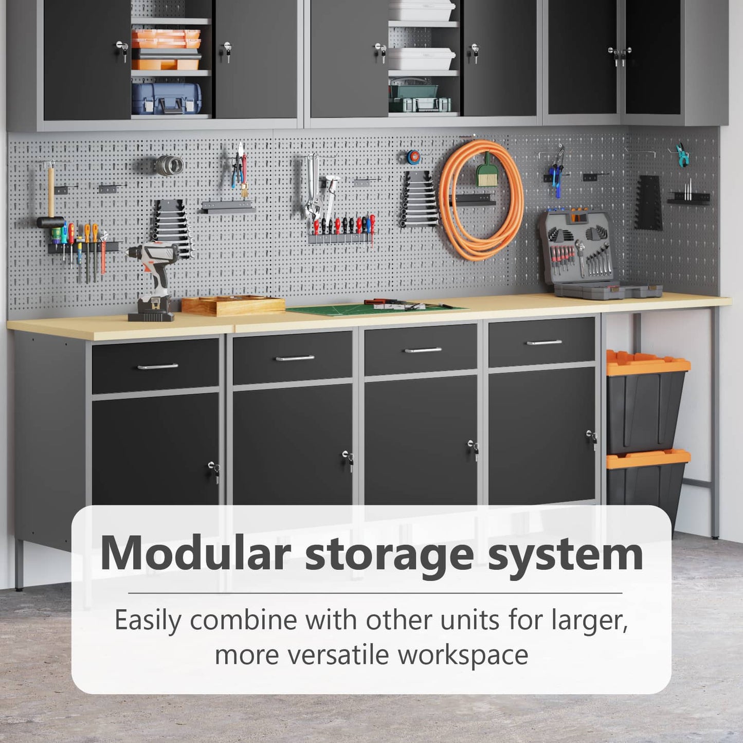 Work Cabinet Set with Drawer with Storage 5 pcs Black and Grey