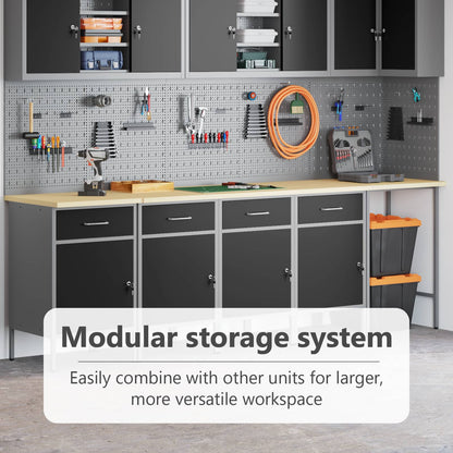 Work Cabinet Set with Drawer with Storage 5 pcs Black and Grey